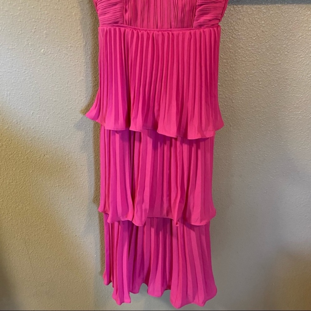 Lulus Cascading Crush Hot Pink Tiered Bustier Midi Dress - Picture 11 of 15